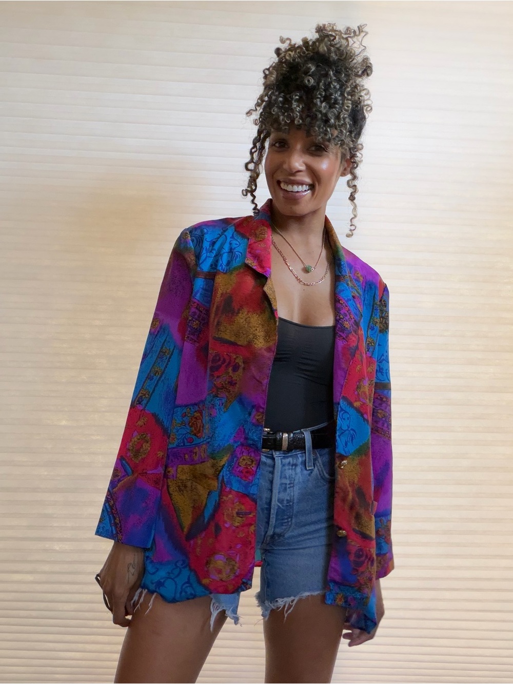 Vintage 90s Abstract Jewel Tone Blazer Jacket by GW Division of Graff